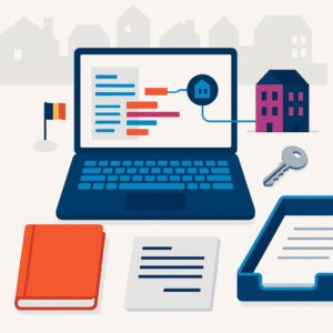 Gestructureerde factuur die vanaf een laptop via het Peppol-netwerk naar een Brussels appartementsgebouw wordt verstuurd